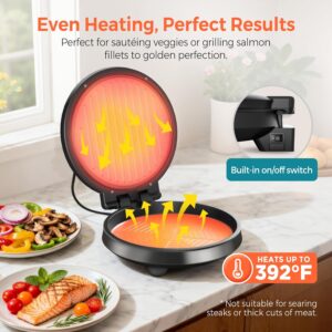 3-in-1 Electric Griddle & Sandwich Maker - CACHOO 8" Nonstick Round Griddle and Panini Press with On/Off Switch, 180° Open Design, Perfect for Pancakes, Omelettes, Quesadillas, Veggies (Black) - Image 5