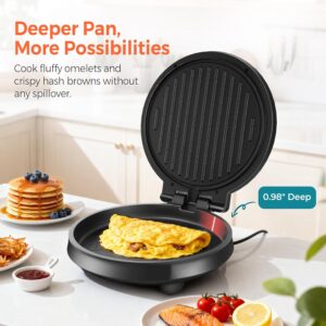 3-in-1 Electric Griddle & Sandwich Maker - CACHOO 8" Nonstick Round Griddle and Panini Press with On/Off Switch, 180° Open Design, Perfect for Pancakes, Omelettes, Quesadillas, Veggies (Black) - Image 6