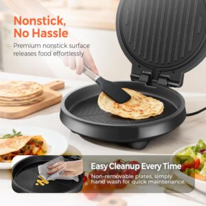 3-in-1 Electric Griddle & Sandwich Maker - CACHOO 8" Nonstick Round Griddle and Panini Press with On/Off Switch, 180° Open Design, Perfect for Pancakes, Omelettes, Quesadillas, Veggies (Black) - Image 7