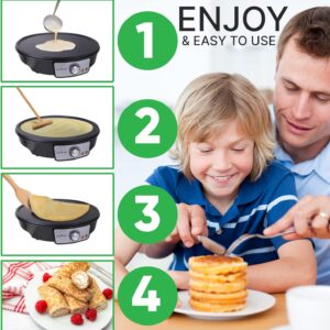 Nutrichef Electric Crepe Maker Pan & Griddle | 12 Inch Nonstick Cooktop | LED Indicators & Adjustable Temperature Control | Includes Spatula, Batter Spreader | Cooks Crepes, Roti & Pancakes - Image 3