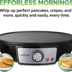 Nutrichef Electric Crepe Maker Pan & Griddle | 12 Inch Nonstick Cooktop | LED Indicators & Adjustable Temperature Control | Includes Spatula, Batter Spreader | Cooks Crepes, Roti & Pancakes - Image 4
