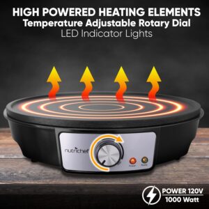 Nutrichef Electric Crepe Maker Pan & Griddle | 12 Inch Nonstick Cooktop | LED Indicators & Adjustable Temperature Control | Includes Spatula, Batter Spreader | Cooks Crepes, Roti & Pancakes - Image 6