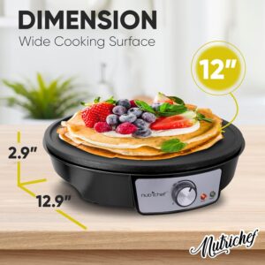 Nutrichef Electric Crepe Maker Pan & Griddle | 12 Inch Nonstick Cooktop | LED Indicators & Adjustable Temperature Control | Includes Spatula, Batter Spreader | Cooks Crepes, Roti & Pancakes - Image 7