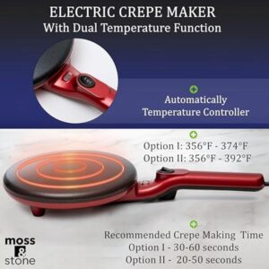 Moss & Stone Electric Crepe Maker 8 Inch, Portable Crepe Maker & Hot Plate Cooktop On/Off Switch, Nonstick Coating, Dual Temperature Setting, Easy To Use For Pancakes, Blintz, Chapati - Image 2
