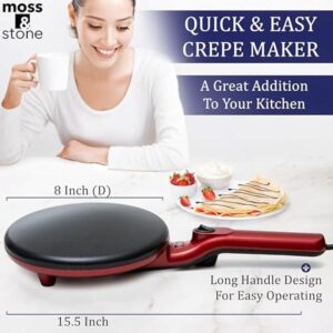 Moss & Stone Electric Crepe Maker 8 Inch, Portable Crepe Maker & Hot Plate Cooktop On/Off Switch, Nonstick Coating, Dual Temperature Setting, Easy To Use For Pancakes, Blintz, Chapati - Image 3