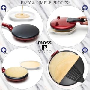 Moss & Stone Electric Crepe Maker 8 Inch, Portable Crepe Maker & Hot Plate Cooktop On/Off Switch, Nonstick Coating, Dual Temperature Setting, Easy To Use For Pancakes, Blintz, Chapati - Image 4