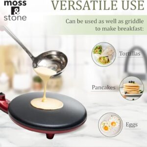 Moss & Stone Electric Crepe Maker 8 Inch, Portable Crepe Maker & Hot Plate Cooktop On/Off Switch, Nonstick Coating, Dual Temperature Setting, Easy To Use For Pancakes, Blintz, Chapati - Image 5