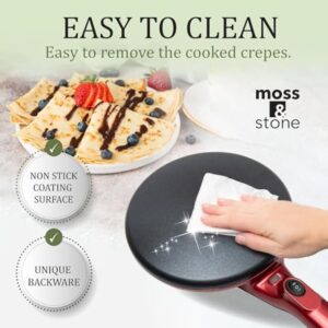 Moss & Stone Electric Crepe Maker 8 Inch, Portable Crepe Maker & Hot Plate Cooktop On/Off Switch, Nonstick Coating, Dual Temperature Setting, Easy To Use For Pancakes, Blintz, Chapati - Image 6