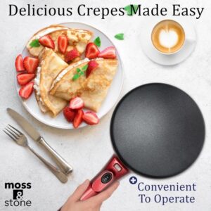 Moss & Stone Electric Crepe Maker 8 Inch, Portable Crepe Maker & Hot Plate Cooktop On/Off Switch, Nonstick Coating, Dual Temperature Setting, Easy To Use For Pancakes, Blintz, Chapati - Image 7