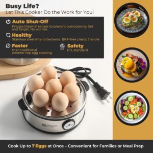 Annie & Mia Design Electric Egg Cooker, All Stainless Steel 7 Egg Capacity egg boiler, 360W, Hard, Medium, Soft Boiled Egg Poacher, egg steamer, Multi-function, Auto Shut-Off Function, BPA-free - Image 3