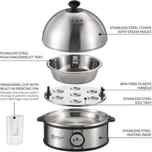 Annie & Mia Design Electric Egg Cooker, All Stainless Steel 7 Egg Capacity egg boiler, 360W, Hard, Medium, Soft Boiled Egg Poacher, egg steamer, Multi-function, Auto Shut-Off Function, BPA-free - Image 4