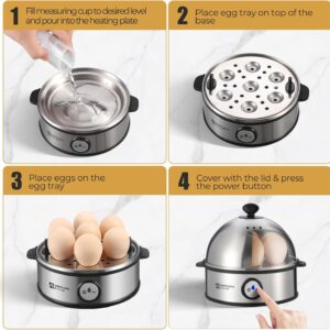 Annie & Mia Design Electric Egg Cooker, All Stainless Steel 7 Egg Capacity egg boiler, 360W, Hard, Medium, Soft Boiled Egg Poacher, egg steamer, Multi-function, Auto Shut-Off Function, BPA-free - Image 5