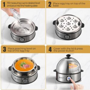 Annie & Mia Design Electric Egg Cooker, All Stainless Steel 7 Egg Capacity egg boiler, 360W, Hard, Medium, Soft Boiled Egg Poacher, egg steamer, Multi-function, Auto Shut-Off Function, BPA-free - Image 6