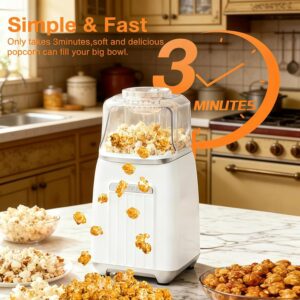 Hot Air Popcorn Maker, 1200W No Oil No Preheat Air Popcorn Popper, 2 Minutes Fast Heating Electric Popcorn Machine with Precision Measuring Cup, Easy to Clean Compact for Home Movie Night Party Office - Image 3