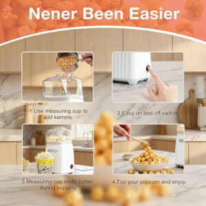 Hot Air Popcorn Maker, 1200W No Oil No Preheat Air Popcorn Popper, 2 Minutes Fast Heating Electric Popcorn Machine with Precision Measuring Cup, Easy to Clean Compact for Home Movie Night Party Office - Image 4