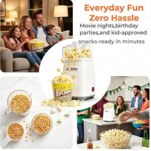 Hot Air Popcorn Maker, 1200W No Oil No Preheat Air Popcorn Popper, 2 Minutes Fast Heating Electric Popcorn Machine with Precision Measuring Cup, Easy to Clean Compact for Home Movie Night Party Office - Image 6