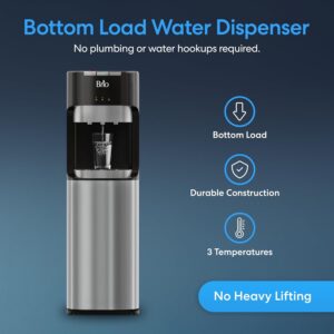 Brio Bottom Loading Water Cooler Dispenser for 5 Gallon Bottles - 3 Temperatures with Hot, Room & Cold Spouts, Child Safety Lock, LED Display with Empty Bottle Alert, Stainless Steel - Image 2