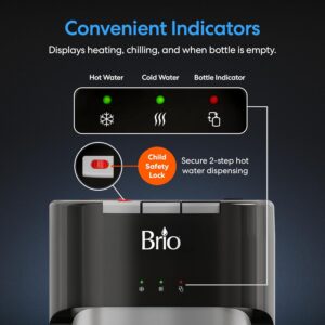 Brio Bottom Loading Water Cooler Dispenser for 5 Gallon Bottles - 3 Temperatures with Hot, Room & Cold Spouts, Child Safety Lock, LED Display with Empty Bottle Alert, Stainless Steel - Image 4