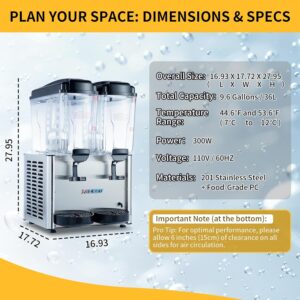 Commercial Beverage Dispenser, 36L (9.5 Gal) Refrigerated Juice Drink Machine, Stainless Steel Cold Iced Tea Cooler for Restaurant, Bar, Buffet - Image 4