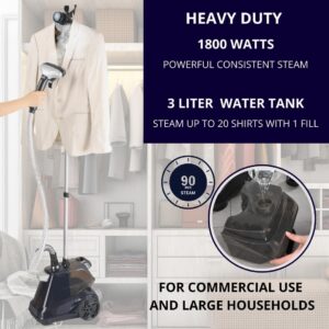 SALAV Heavy Duty Commercial Full-Size Garment Steamer with Foot Pedals and Extra Large 3L (101.5 oz) Water Tank, 1800 watts of Poweful Steam (Navy) - Image 4
