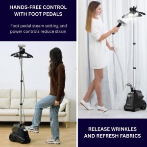 SALAV Heavy Duty Commercial Full-Size Garment Steamer with Foot Pedals and Extra Large 3L (101.5 oz) Water Tank, 1800 watts of Poweful Steam (Navy) - Image 5