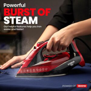 Utopia Home Steam Iron for Clothes - Non-Stick Soleplate - 1800W Clothes Iron With Auto-Off Safety Feature - Adjustable Thermostat Control, Variable Steam Control, Self-Clean, 8 Feet Cord (Black/Red) - Image 3