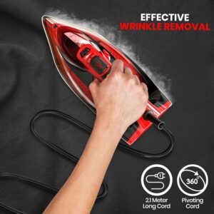 Utopia Home Steam Iron for Clothes - Non-Stick Soleplate - 1800W Clothes Iron With Auto-Off Safety Feature - Adjustable Thermostat Control, Variable Steam Control, Self-Clean, 8 Feet Cord (Black/Red) - Image 4