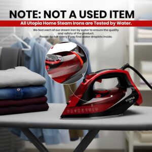 Utopia Home Steam Iron for Clothes - Non-Stick Soleplate - 1800W Clothes Iron With Auto-Off Safety Feature - Adjustable Thermostat Control, Variable Steam Control, Self-Clean, 8 Feet Cord (Black/Red) - Image 5