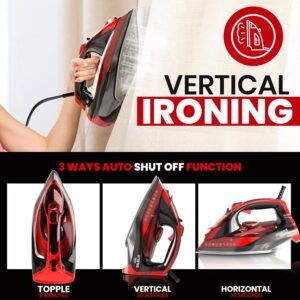 Utopia Home Steam Iron for Clothes - Non-Stick Soleplate - 1800W Clothes Iron With Auto-Off Safety Feature - Adjustable Thermostat Control, Variable Steam Control, Self-Clean, 8 Feet Cord (Black/Red) - Image 6