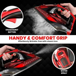 Utopia Home Steam Iron for Clothes - Non-Stick Soleplate - 1800W Clothes Iron With Auto-Off Safety Feature - Adjustable Thermostat Control, Variable Steam Control, Self-Clean, 8 Feet Cord (Black/Red) - Image 7