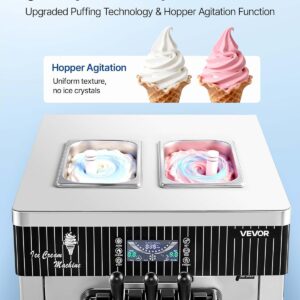 VEVOR Commercial Ice Cream Machine, 20-28L/H Yield, 2200W 3-Flavor Countertop Soft Serve Ice Cream Maker with 2 x 6L Hoppers & Hopper Agitation, Pre-Cooling Self-Cleaning for Snack Dessert Shops - Image 4