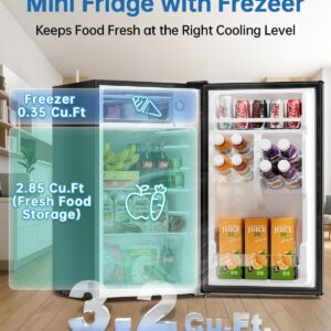 3.2 Cu Ft Mini Fridge with Freezer - Energy Efficient, Large Capacity Single Door Upright Freezer for Bedroom, Office & Dorm | Small Fridge, Reversible Door, ETL Certified(Black) - Image 3
