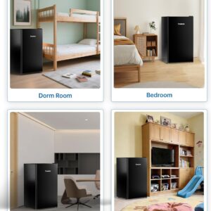 3.2 Cu Ft Mini Fridge with Freezer - Energy Efficient, Large Capacity Single Door Upright Freezer for Bedroom, Office & Dorm | Small Fridge, Reversible Door, ETL Certified(Black) - Image 6