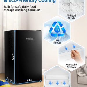 3.2 Cu Ft Mini Fridge with Freezer - Energy Efficient, Large Capacity Single Door Upright Freezer for Bedroom, Office & Dorm | Small Fridge, Reversible Door, ETL Certified(Black) - Image 7