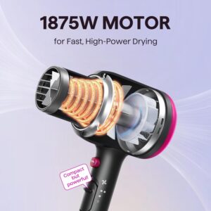 Wavytalk Hair Dryer with Diffuser, Blown Away Ionic Hair Dryer for Curly Hair with Comb, 1875W Fast Drying Blow Dryer with Ceramic Technology, 3 Attachments for All Hair Types, Light and Quiet, Black - Image 3