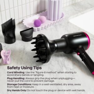 Wavytalk Hair Dryer with Diffuser, Blown Away Ionic Hair Dryer for Curly Hair with Comb, 1875W Fast Drying Blow Dryer with Ceramic Technology, 3 Attachments for All Hair Types, Light and Quiet, Black - Image 8