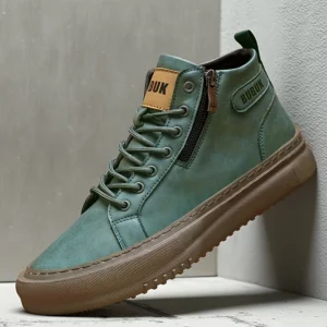 New Men's Business Casual Shoes with Mid-Top Side Zipper, Lightweight, Suitable for Outdoor Use, Thick-Soled, Fashionable, Trendy, Retro-Style Men's Boots - Image 2