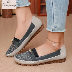 Goreyodoly women slip on loafers hollow pattern patchwork design elastic band breathable lightweight casual walking shoes soft - Image 2