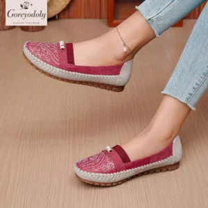 Goreyodoly women slip on loafers hollow pattern patchwork design elastic band breathable lightweight casual walking shoes soft - Image 4
