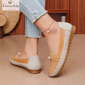 Goreyodoly women slip on loafers hollow pattern patchwork design elastic band breathable lightweight casual walking shoes soft - Image 6