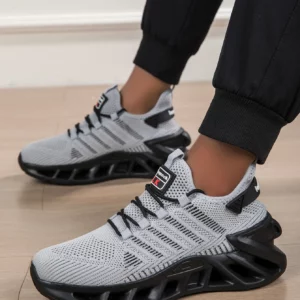 Men's Fashion Versatile Comfortable Lace-up Sports Casual Shoes, Mesh Shoes, Simple Striped All-Season Thick-Soled Trendy Sports - Image 5