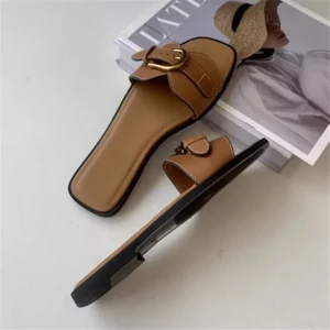 Slippers for Woman 2025 Summer Beach Flats Ladies Buckle Slides Gladiator Sandals Luxury Leather Mules Zapatos Mujer - Image 3