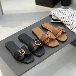 Slippers for Woman 2025 Summer Beach Flats Ladies Buckle Slides Gladiator Sandals Luxury Leather Mules Zapatos Mujer - Image 6