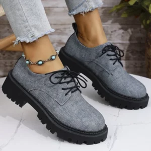 British Style Patchwork Loafers Shoes for Women Round Toe Lace Up Shoes Woman Autumn Winter Plus Size Platform Casual Shoes Lady - Image 2