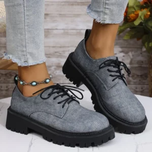 British Style Patchwork Loafers Shoes for Women Round Toe Lace Up Shoes Woman Autumn Winter Plus Size Platform Casual Shoes Lady - Image 3