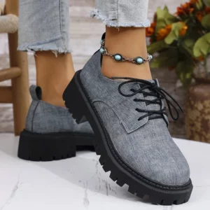 British Style Patchwork Loafers Shoes for Women Round Toe Lace Up Shoes Woman Autumn Winter Plus Size Platform Casual Shoes Lady - Image 4
