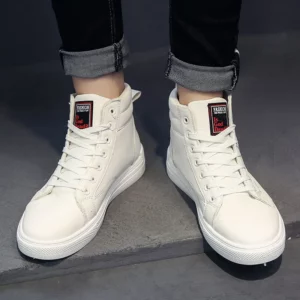 Fashion Leather Men Canvas Shoes Casual High-Top Shoes Autumn Men Non-Slip Tennis Sneakers Summer Flat Shoes Zapatillas - Image 2