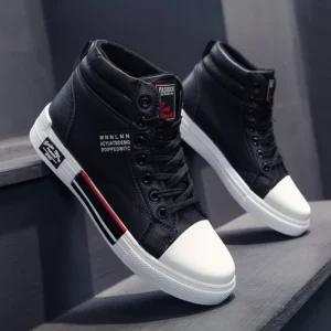 Fashion Leather Men Canvas Shoes Casual High-Top Shoes Autumn Men Non-Slip Tennis Sneakers Summer Flat Shoes Zapatillas - Image 3
