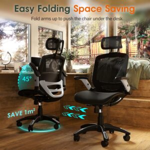 GABRYLLY Ergonomic Office Chair, High Back Home Desk Chair with Headrest, Flip-Up Arms, 90-120° Tilt Lock and Wide Cushion, Big and Tall Mesh Chairs for Man Woman, Black Task Chair - Image 3