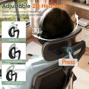 GABRYLLY Ergonomic Office Chair, High Back Home Desk Chair with Headrest, Flip-Up Arms, 90-120° Tilt Lock and Wide Cushion, Big and Tall Mesh Chairs for Man Woman, Black Task Chair - Image 5